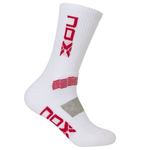 Calcetin Nox Largo Blanco Logo Vertical Rojo Talla 39-45